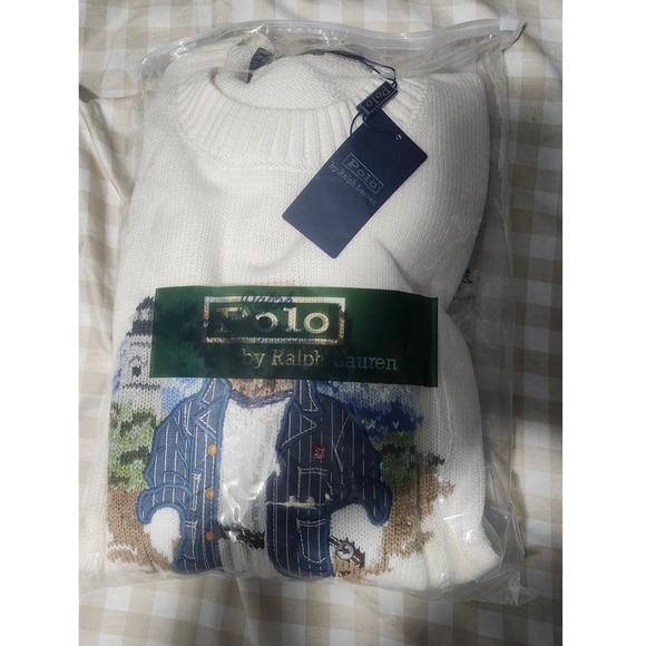 Polo Ralph Lauren Polo Bear Sweater Intarsia Knit Cream Nautical Lighthouse NWT - Picture 4 of 8